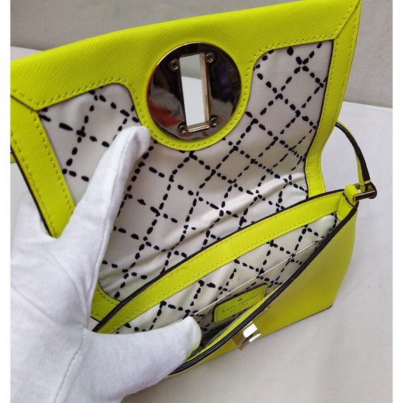 Kate Spade New York Highlighter Yellow Leather Turnlock Crossbody Bag - Picture 10 of 16
